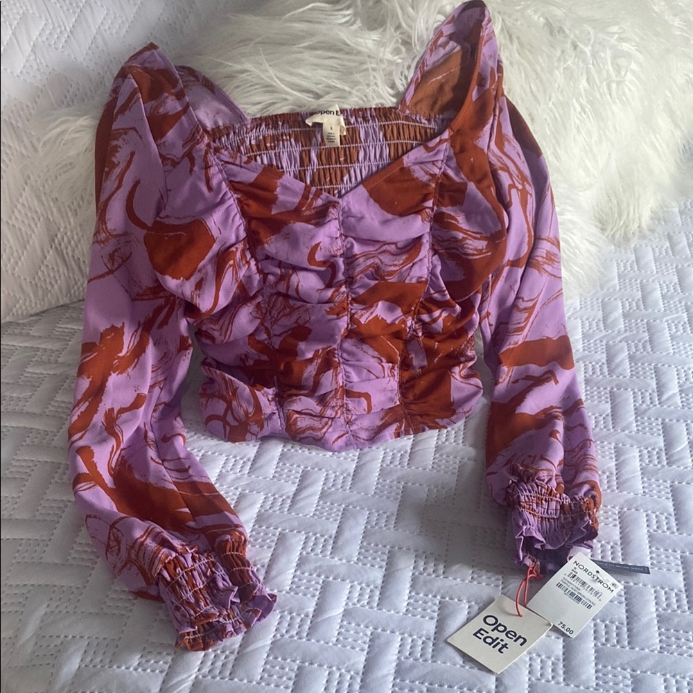 Open Edit Purple and Brown Floral Crop Top